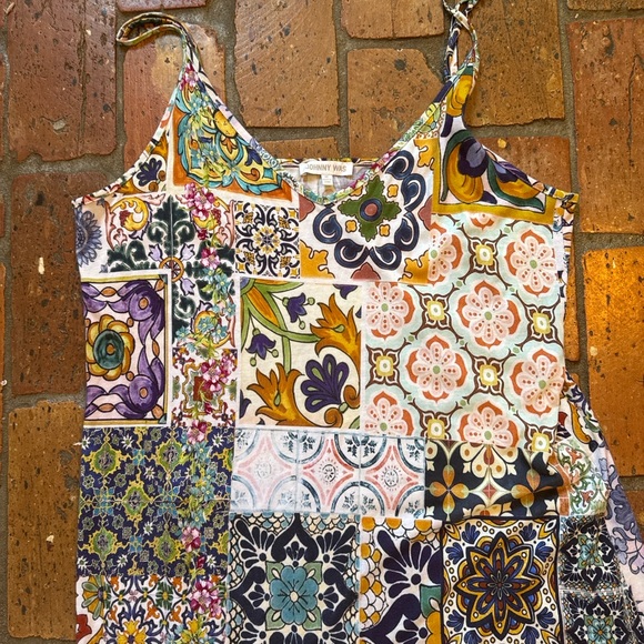 Johnny Was Boho Slip Dress Patchwork Floral Tile Print Pima Cotton Modal Size M - Picture 4 of 13
